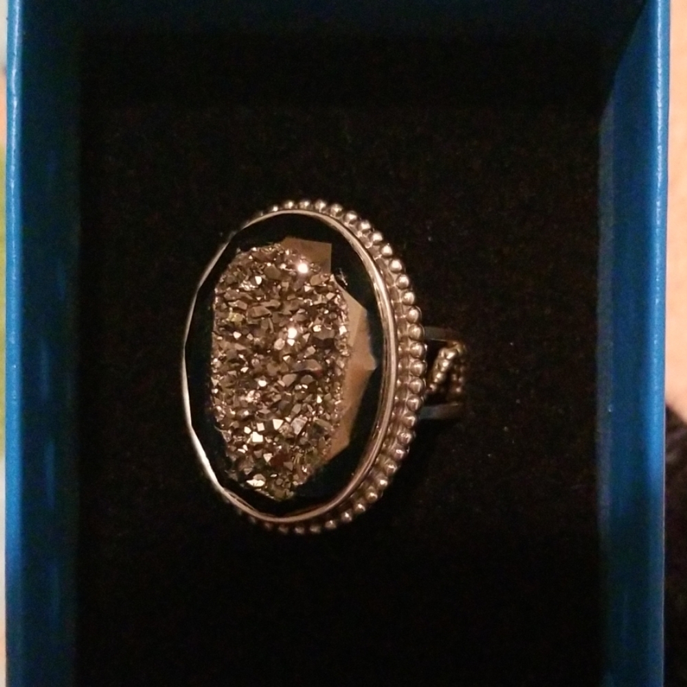 NWOT Colleen Lopez Sterling Agate Drusy Ring